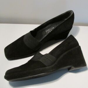 Black Stuart Weitzman Slip-on Platform Wedge Loafers, Size 8.5